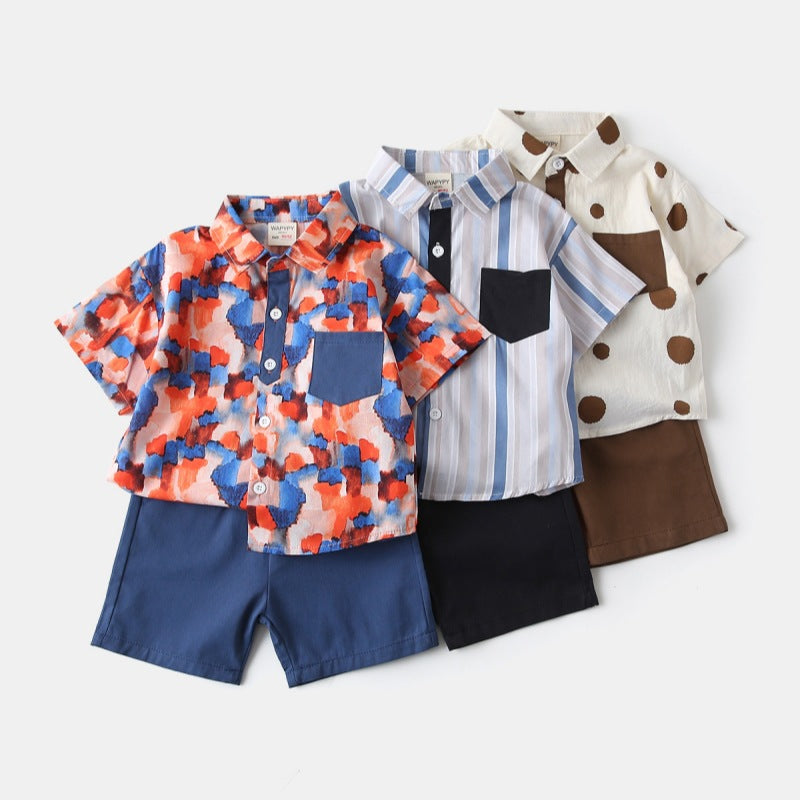 Printed Short Sleeve Shirt Set for Boys