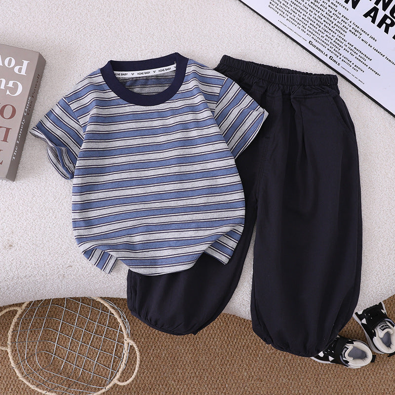 Striped Short Sleeve Two-Piece Summer Set