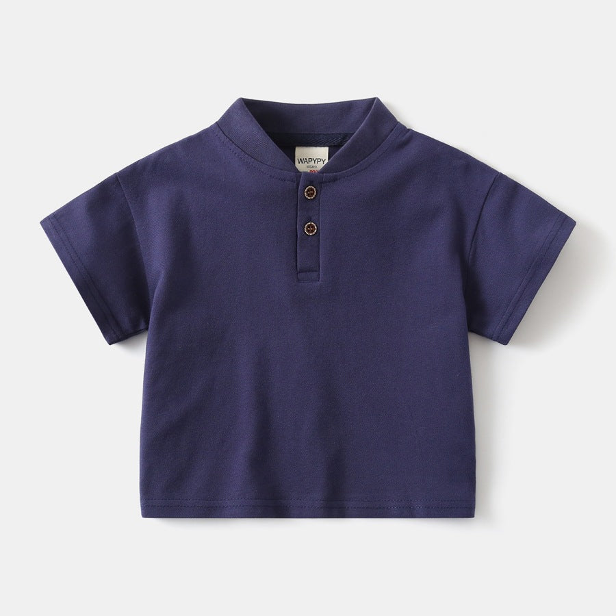 Stand-Up Collar Solid Polo Shirt