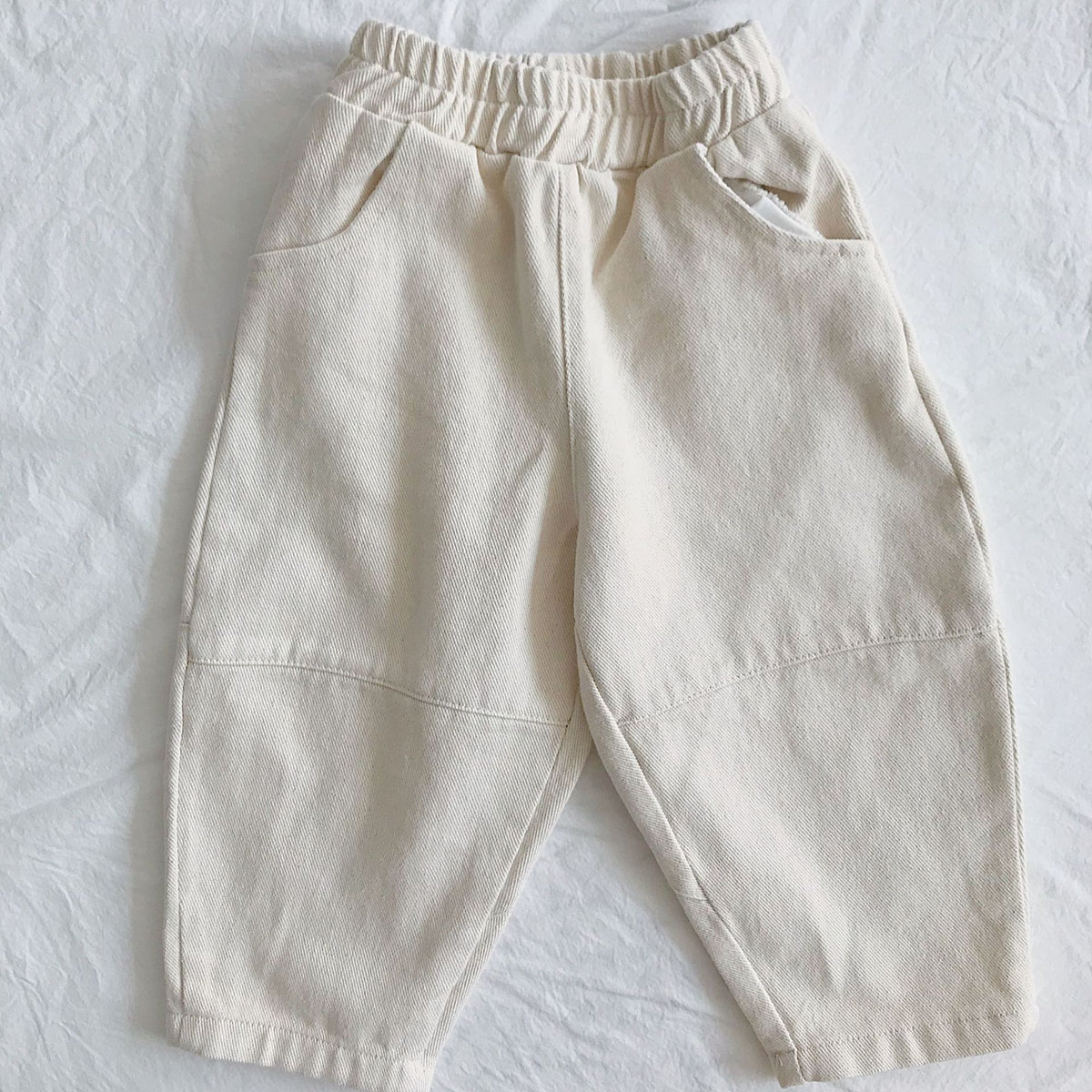 Beige Cotton Work Pants for Kids