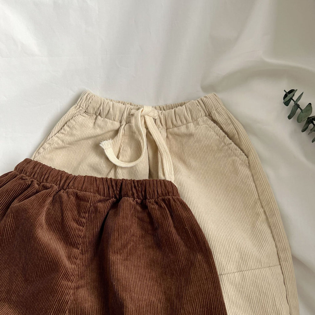 Beige Drawstring Corduroy Sports Pants