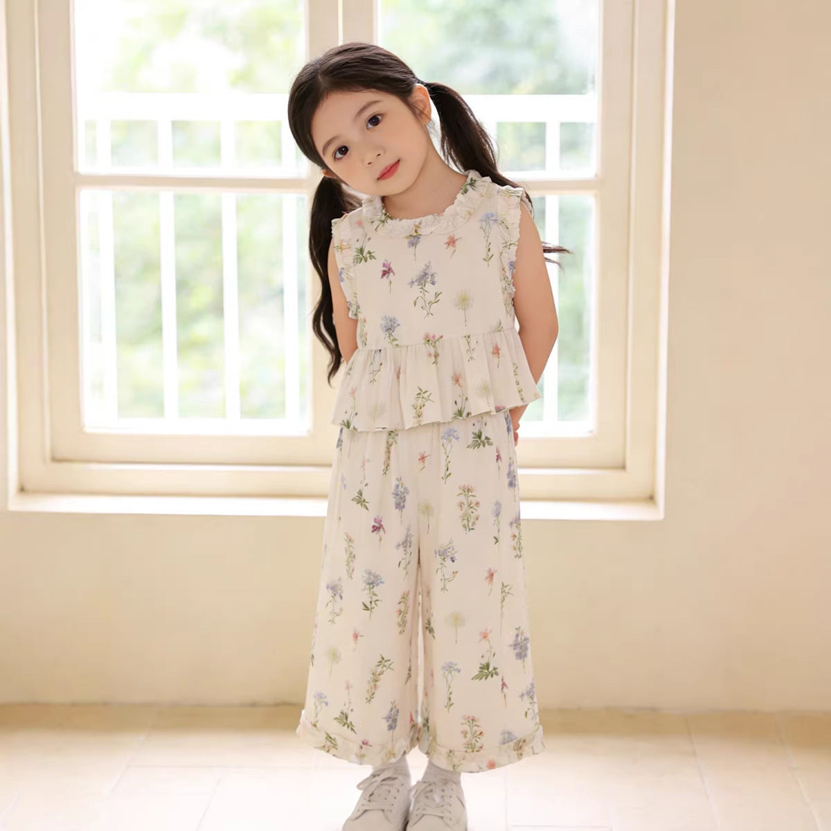 Floral Print Loose Waist Two-Piece Set