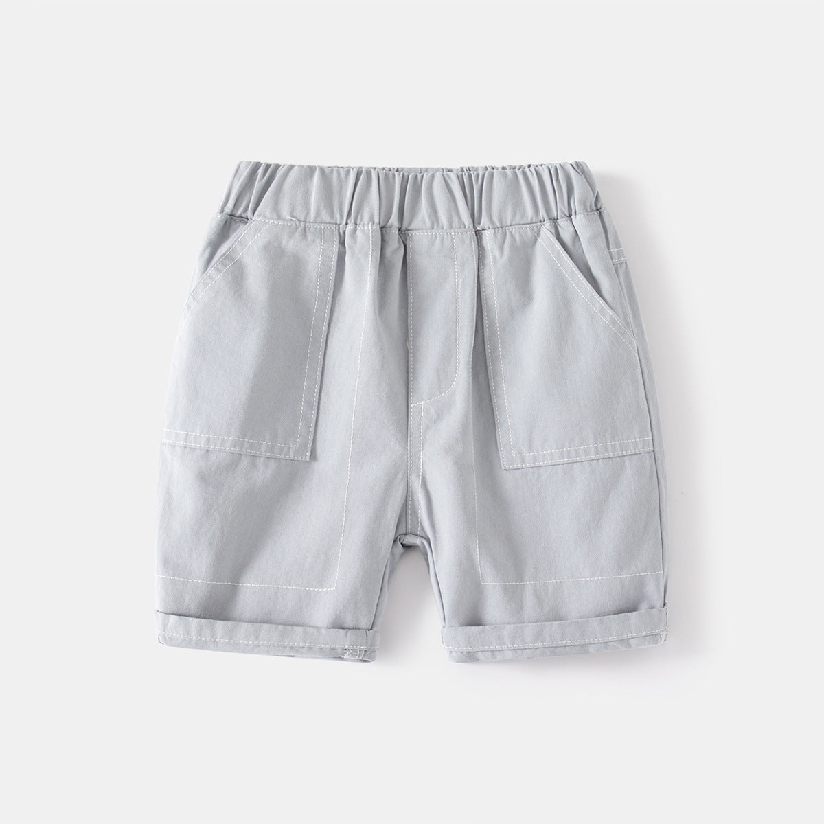 Khaki Stitched Mid-Length Shorts for Boys