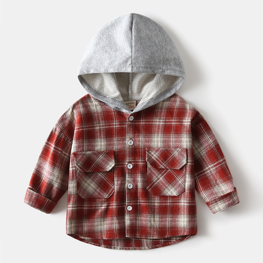 Plaid Hooded Button-Front Shirt