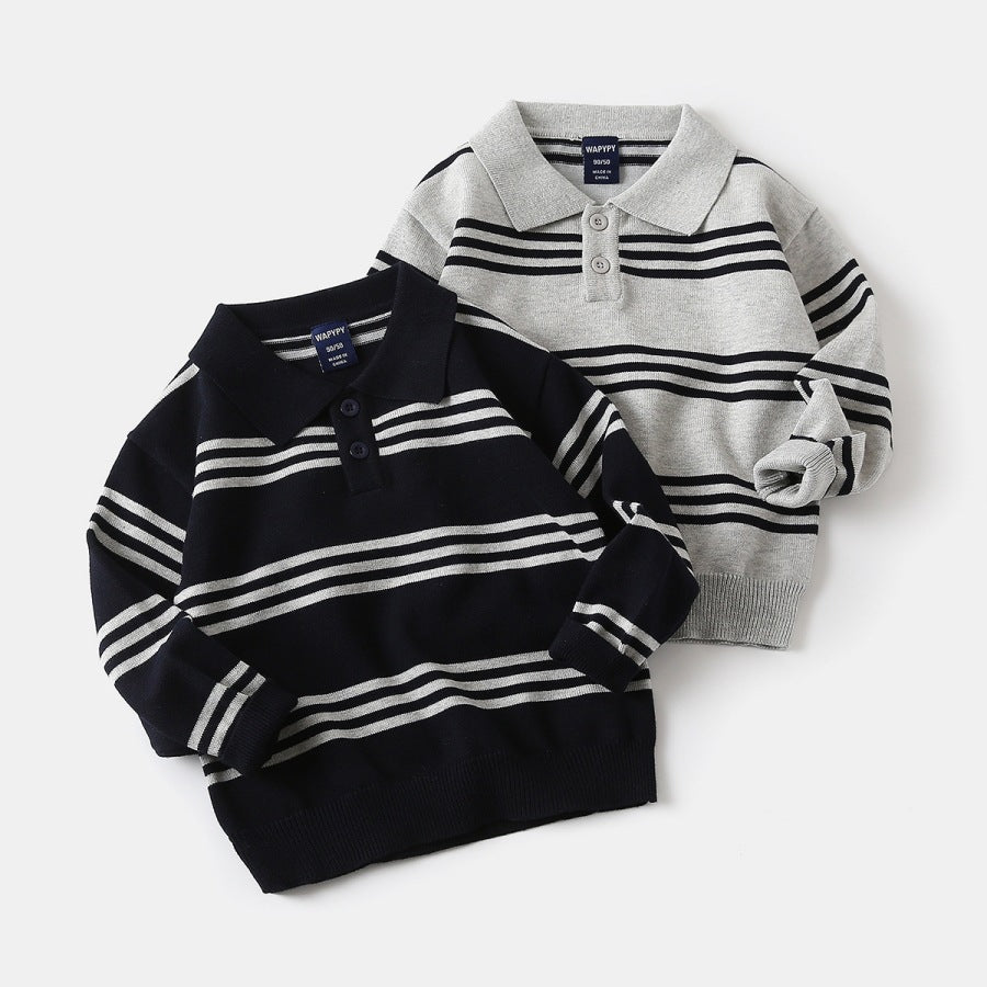 Striped Polo Collar Sweater for Kids