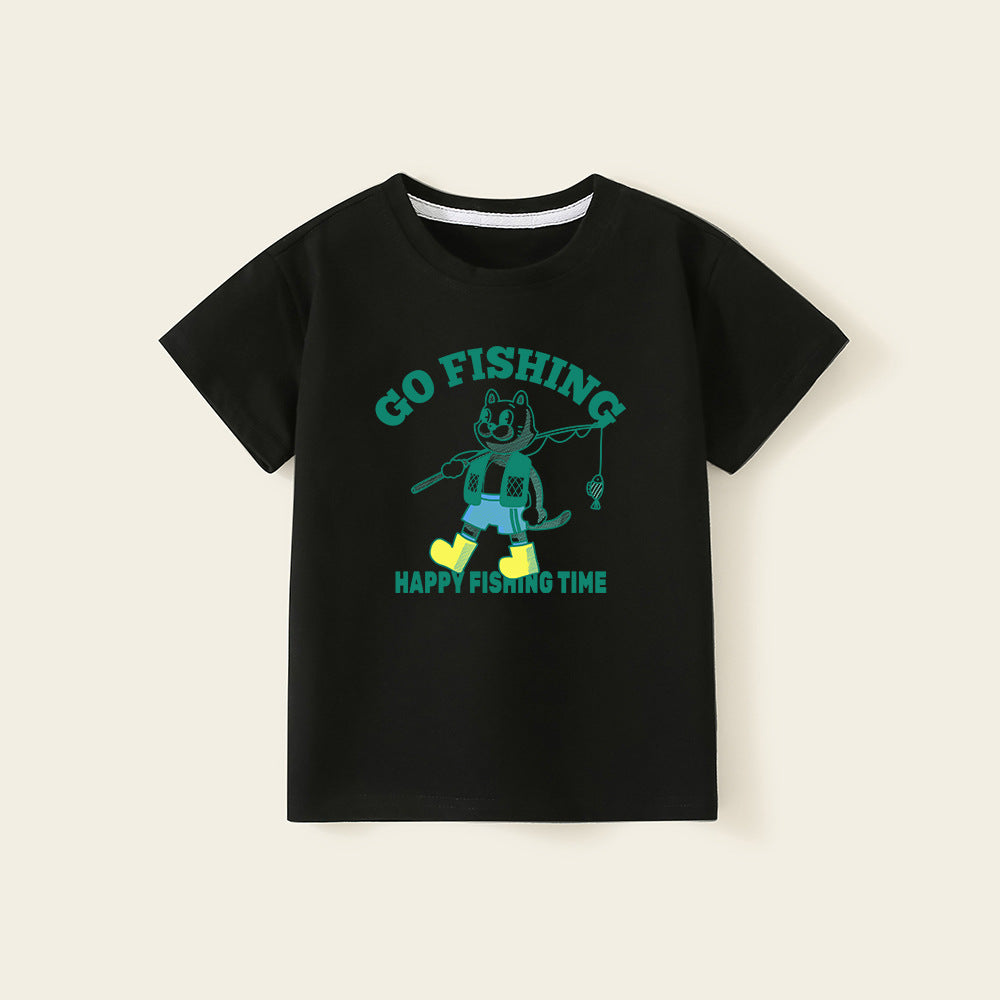 Camping Cat Print Short Sleeve Tee