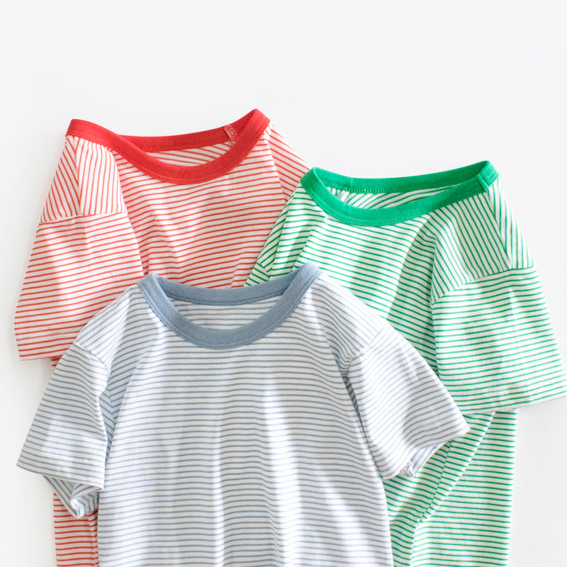 Green & White Striped Short Sleeve Tee