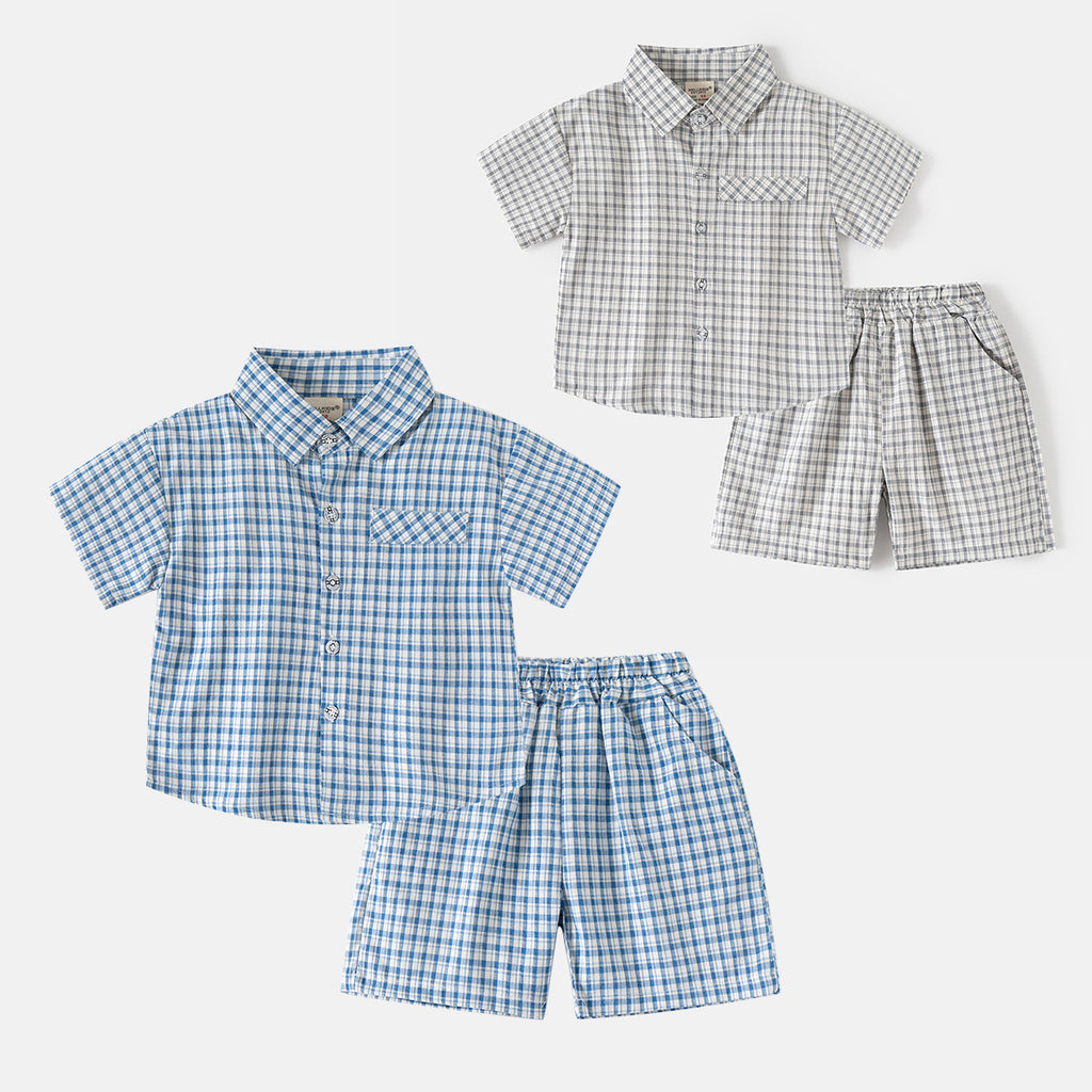 Checkered Shirt & Shorts Two-Piece Set