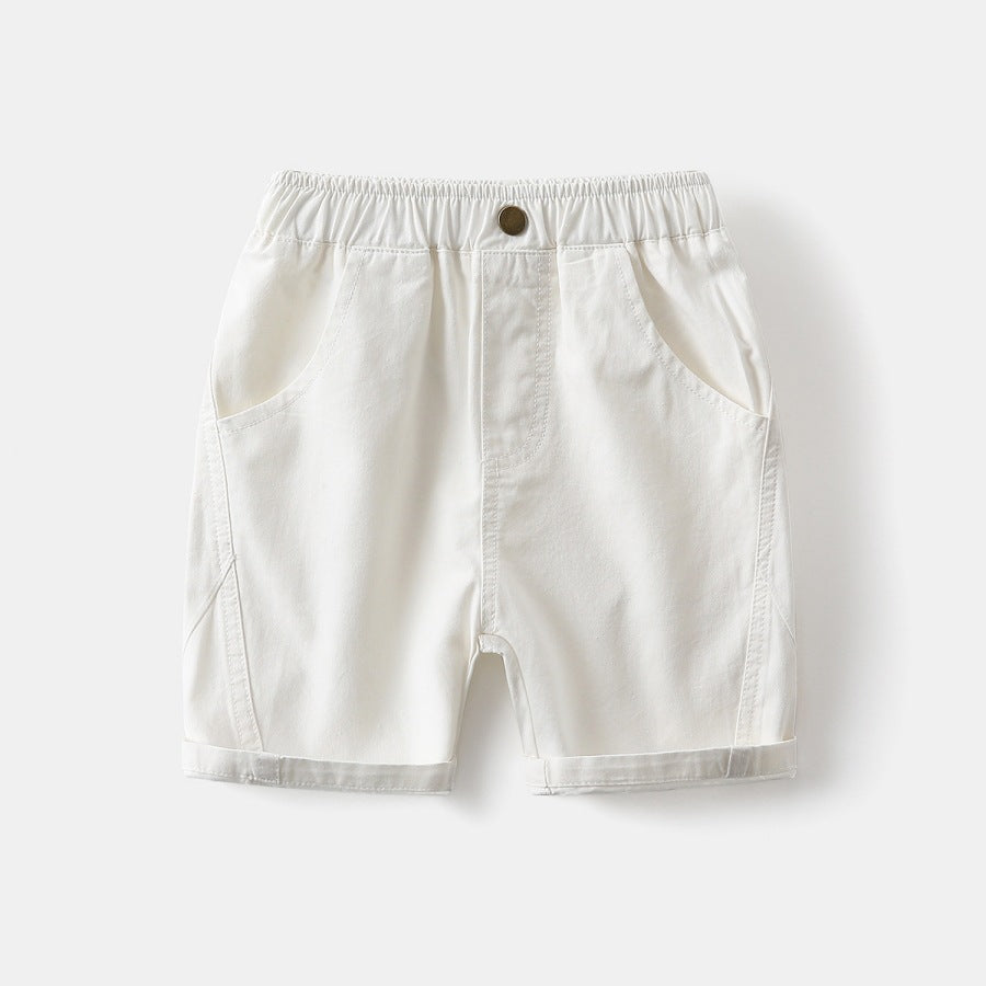 Solid Color Elastic-Waist Shorts