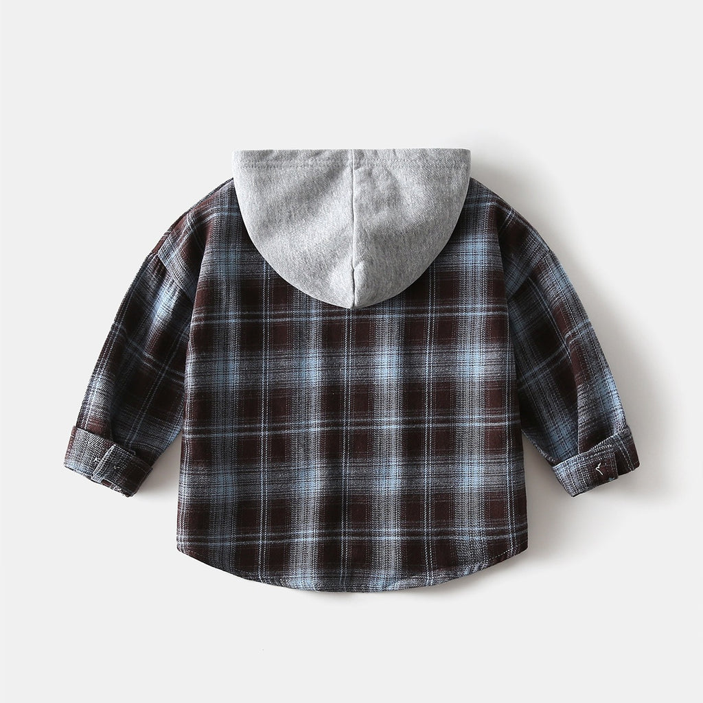 Plaid Hooded Button-Front Shirt
