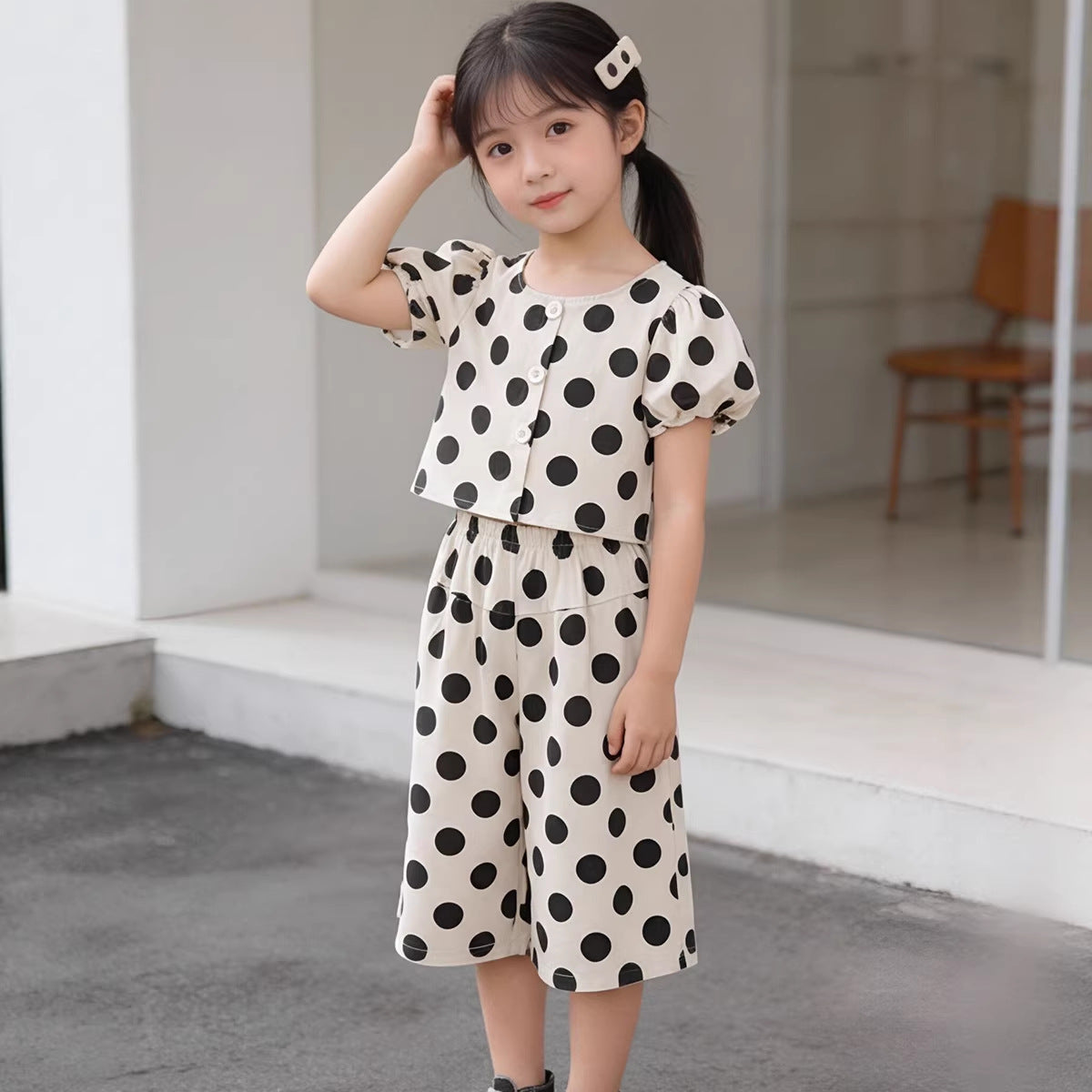 Polka Dot Wide-Leg Two-Piece Set for Girls