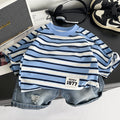 Striped Short Sleeve & Shorts Two-Piece Set