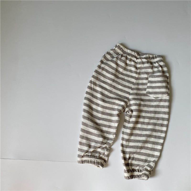 Green Striped Loose Casual Pants