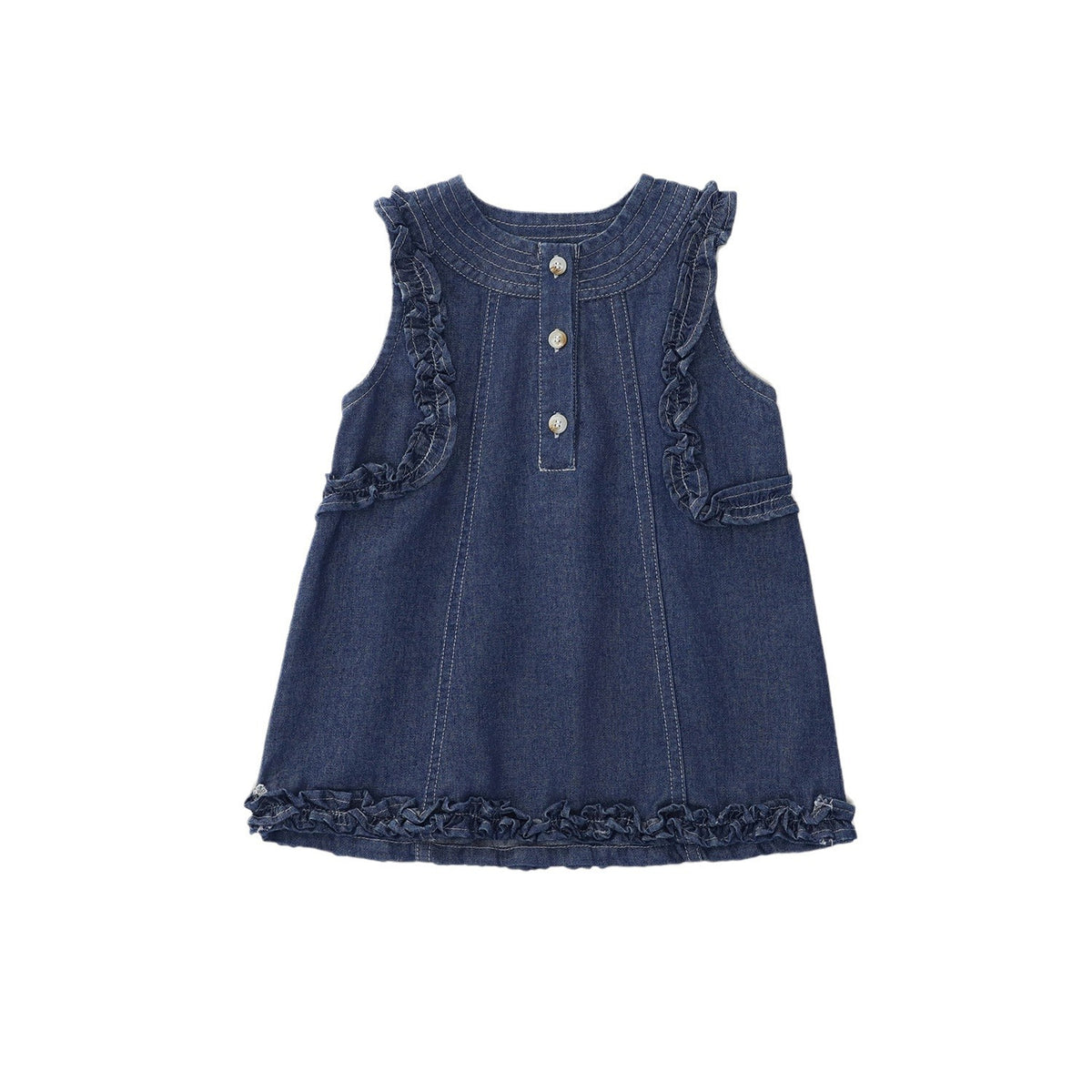 Lace-Trim Sleeveless Denim Dress for Girls