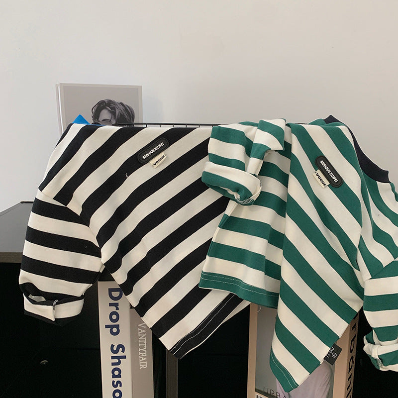 Green Striped Contrast Shirt for Kids