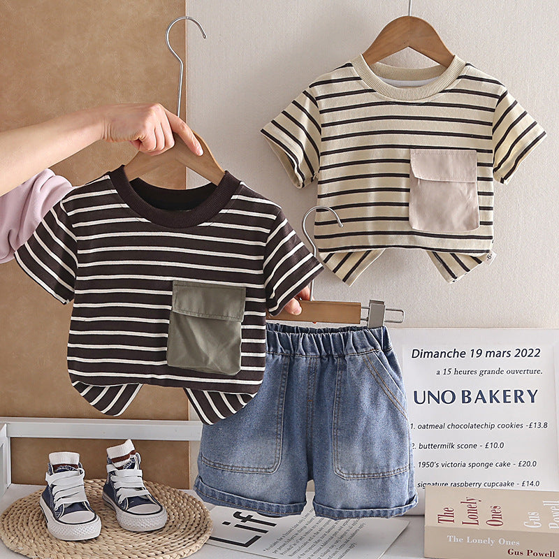 Striped Short Sleeve Two-Piece Set for Summer