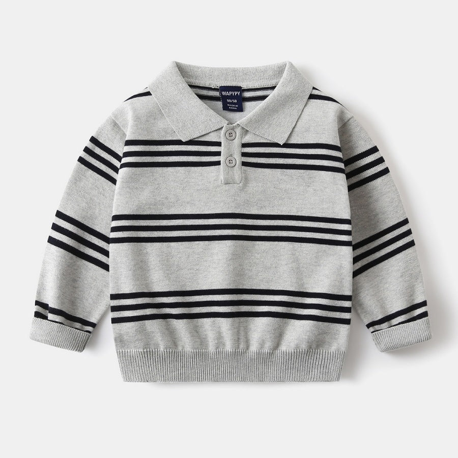 Striped Polo Collar Sweater for Kids