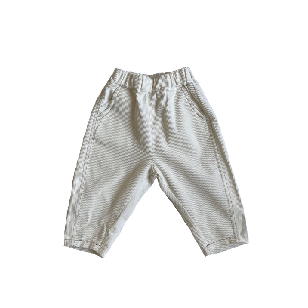 White & Green-Brown Corduroy Pants