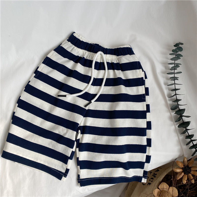 Striped Lace-Up Cropped Pants