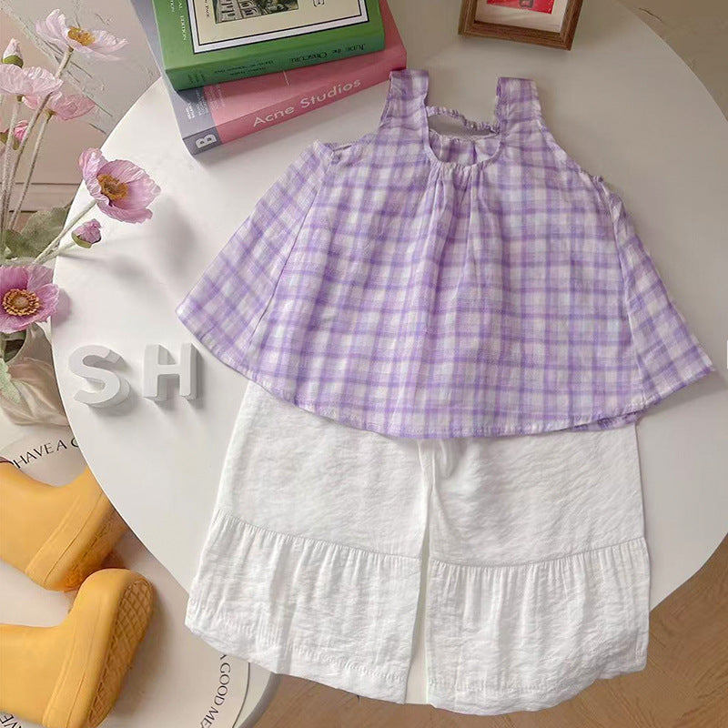 Checkered Strap Two-Piece Set for Baby Girls
