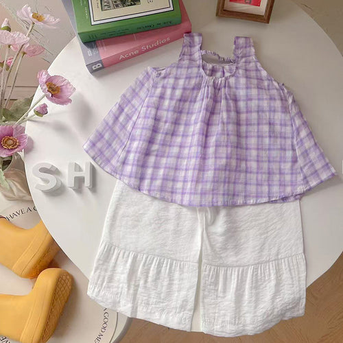 Checkered Strap Two-Piece Set for Baby Girls