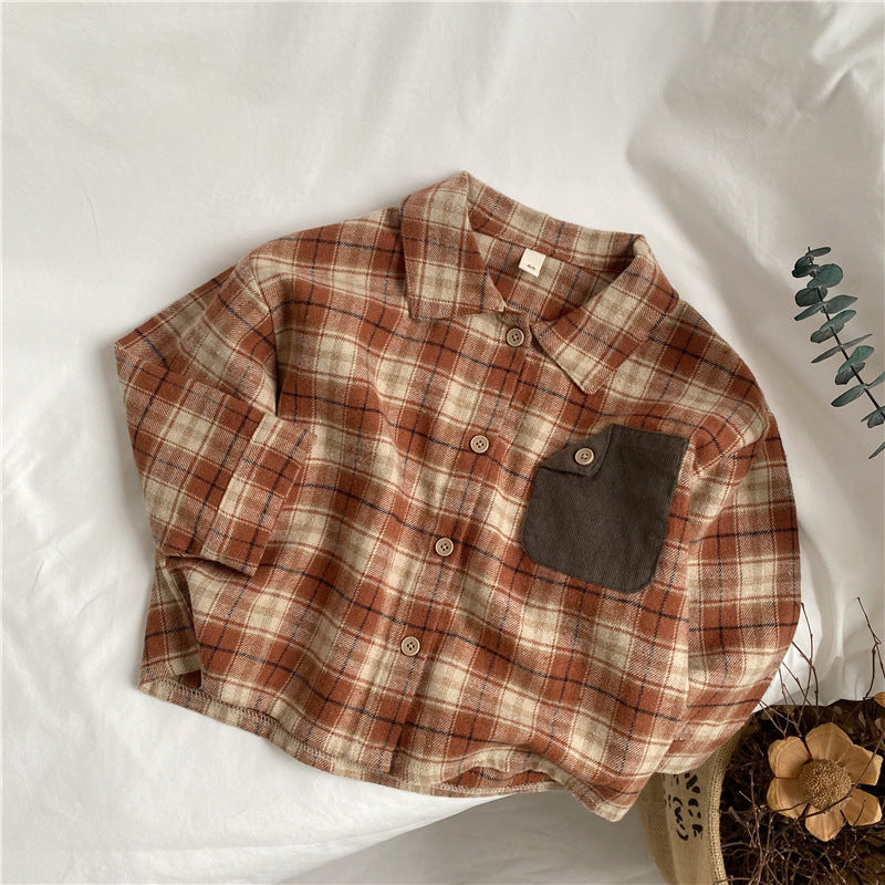 Color-Block Plaid Pocket Shirt