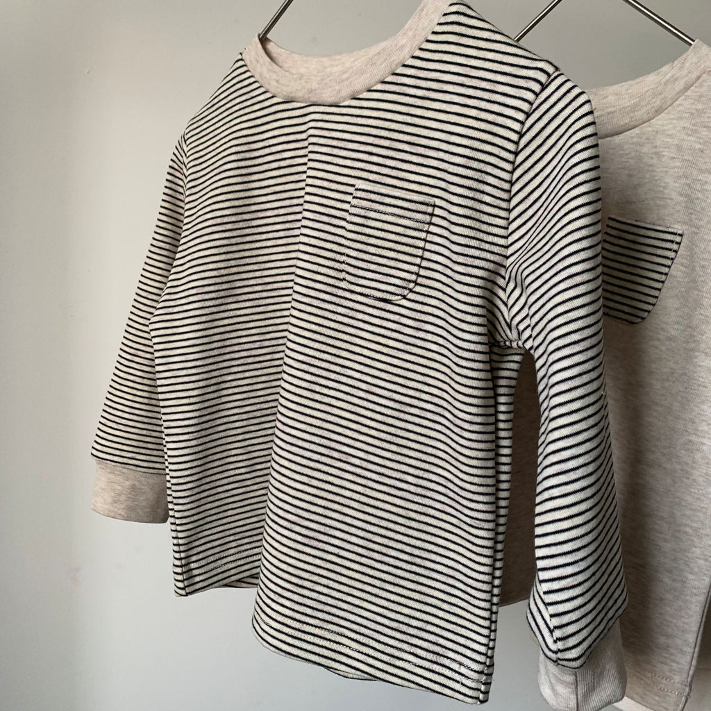 Striped Color-Block Pocket Long Sleeve Tee