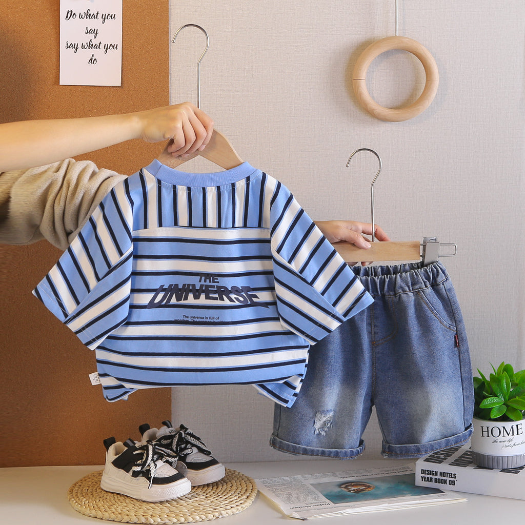Striped Short Sleeve & Shorts Two-Piece Set