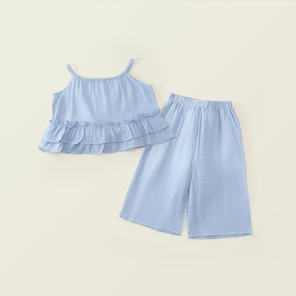 Leaf Edge Wide-Leg Two-Piece Set for Girls