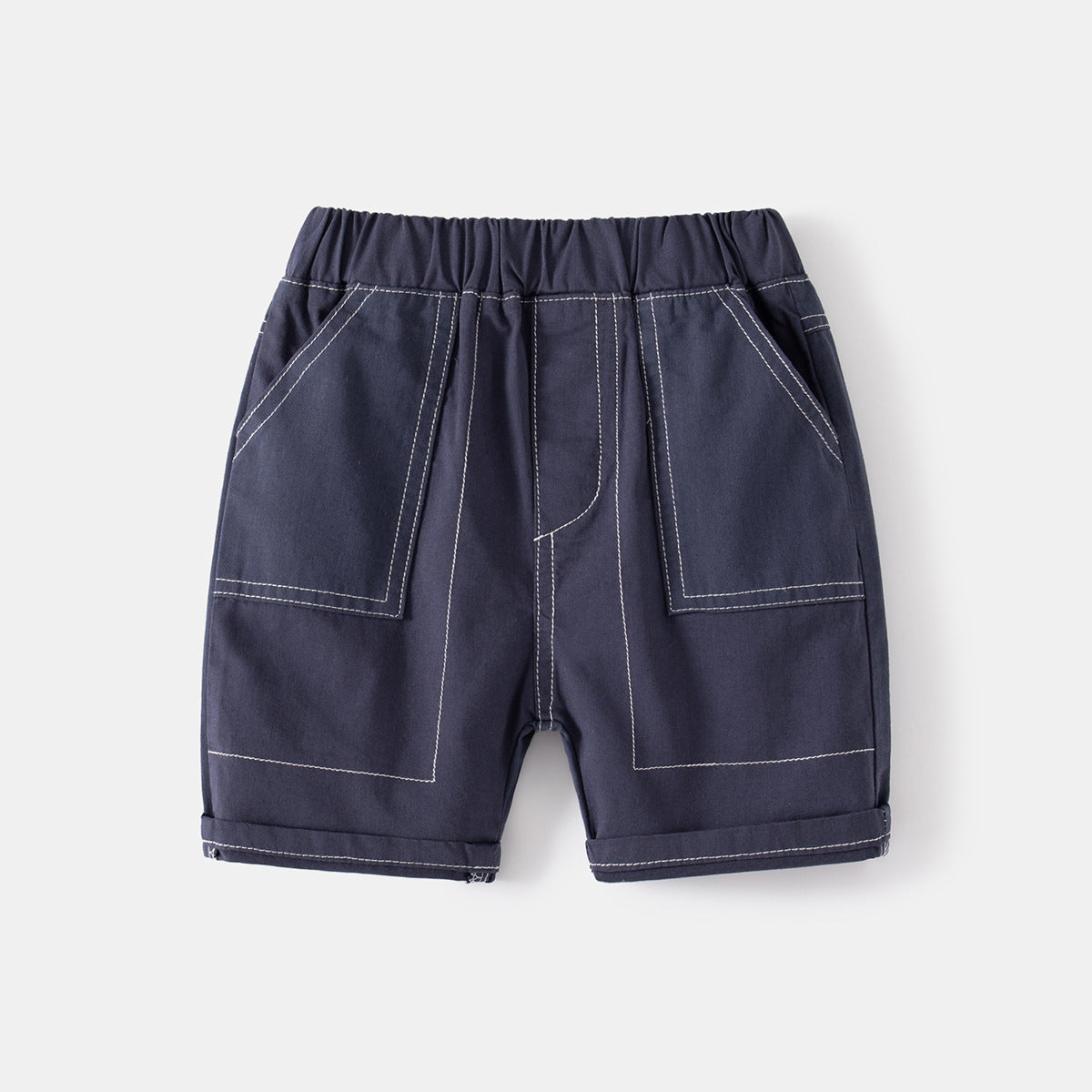 Khaki Stitched Mid-Length Shorts for Boys