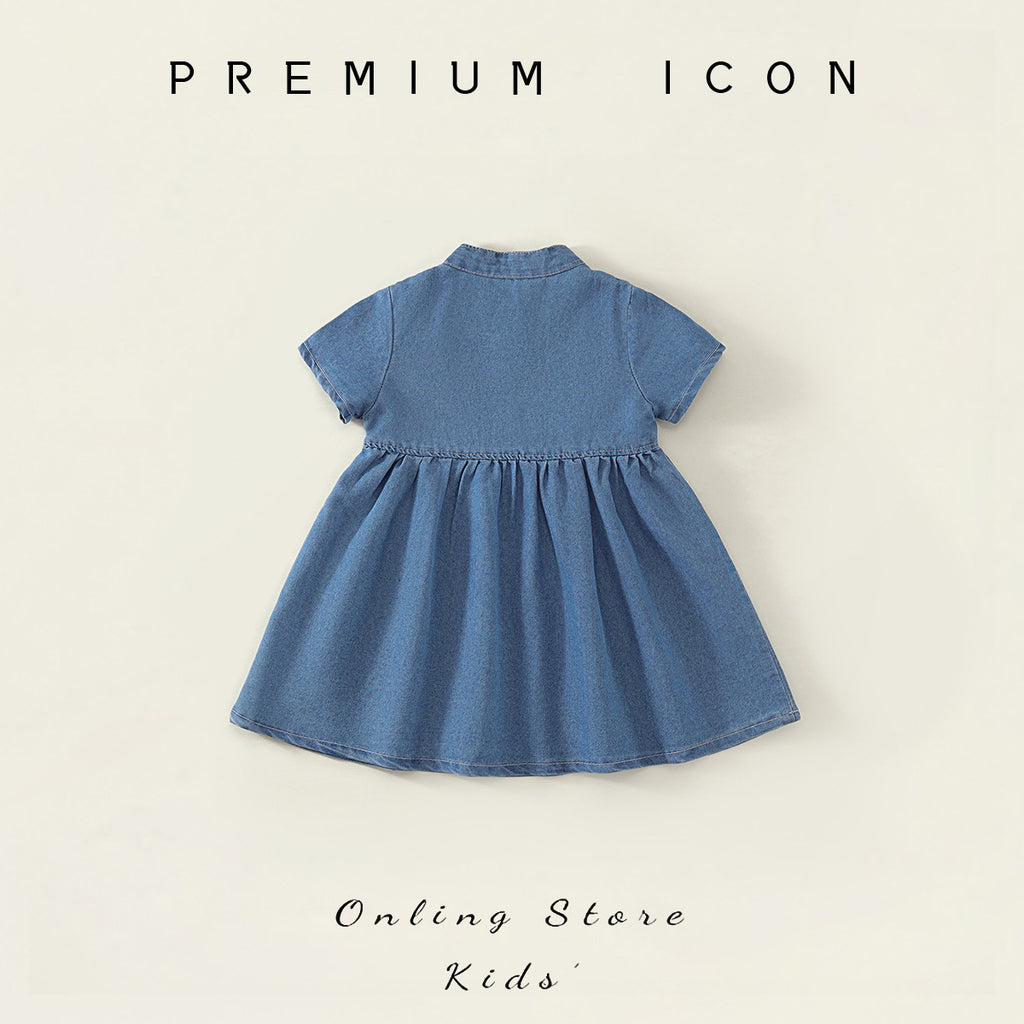 Ruffle Trim Denim Dress for Girls