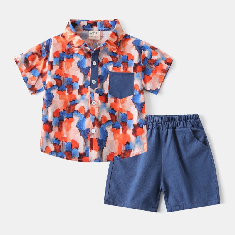 Printed Short Sleeve Shirt Set for Boys