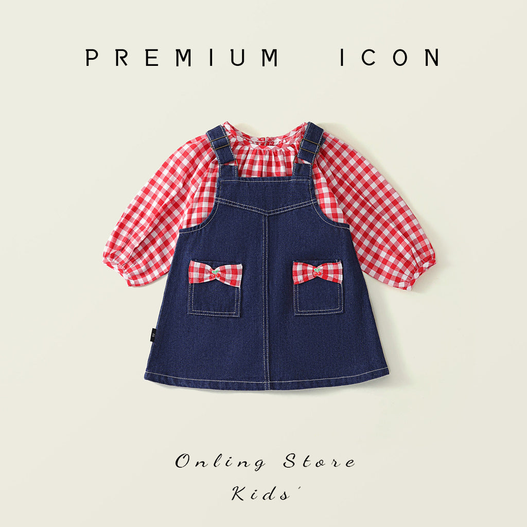 Denim Overalls & Red Top Two-Piece Set