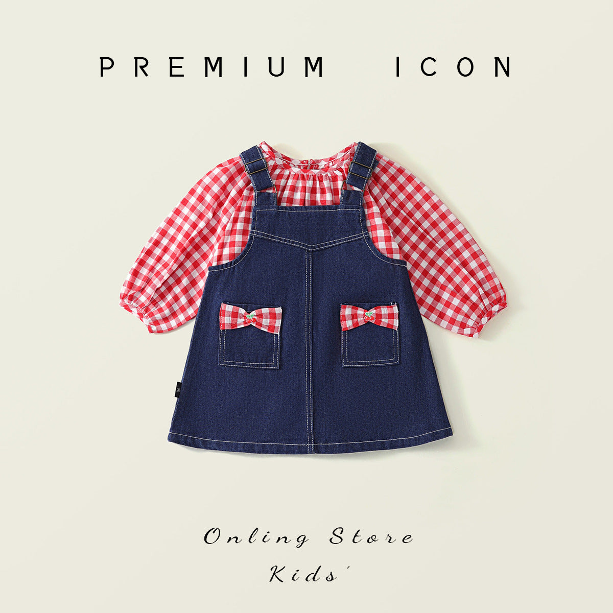 Denim Overalls & Red Top Two-Piece Set