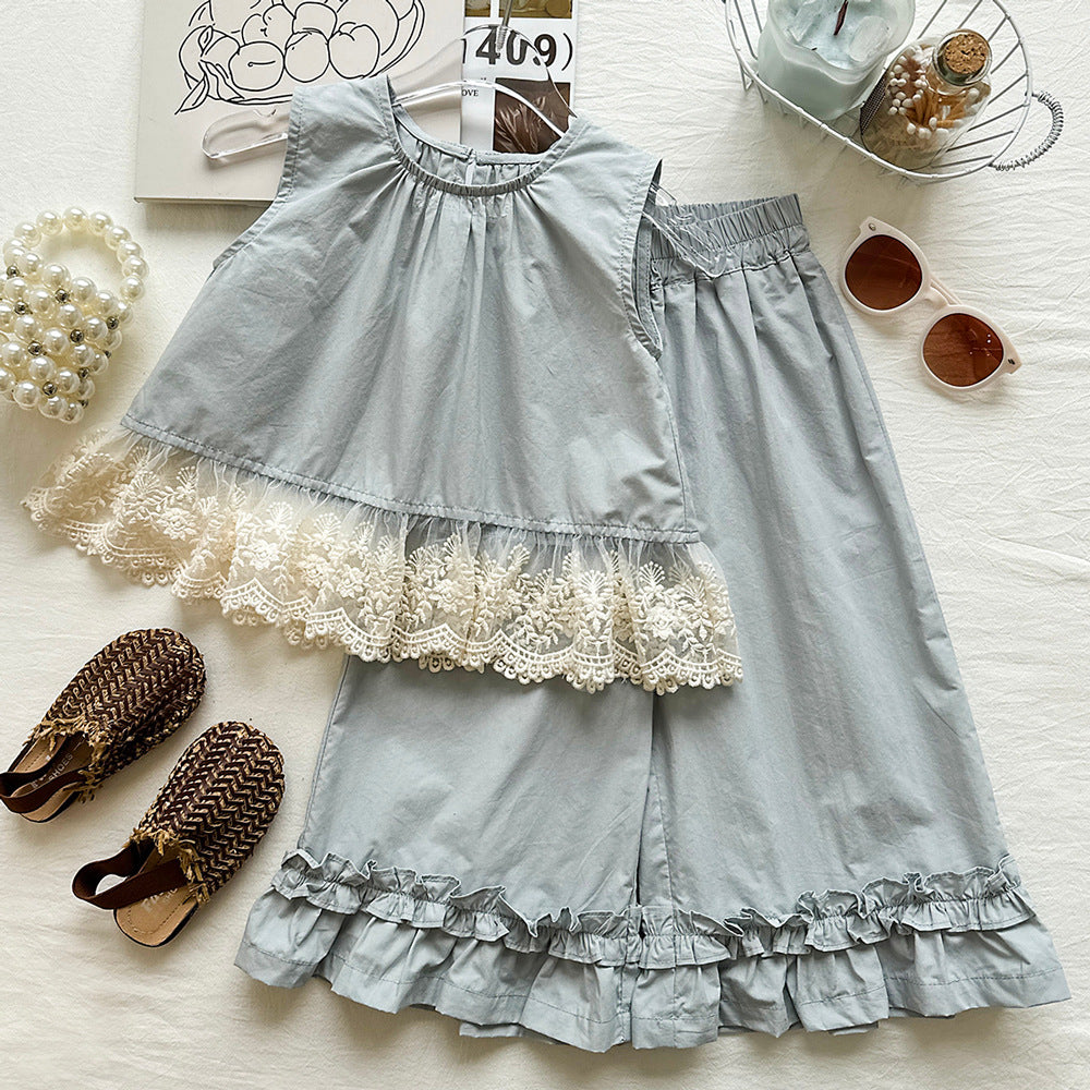 Peter Pan Collar Ruffle Blouse & Wide-Leg Set