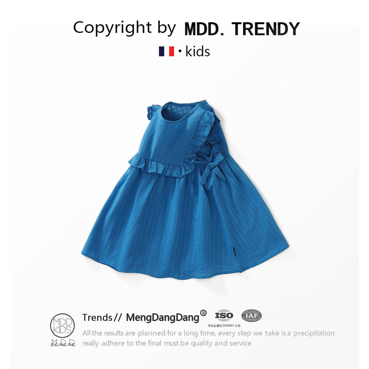 Floral Trim Blue A-Line Dress for Girls