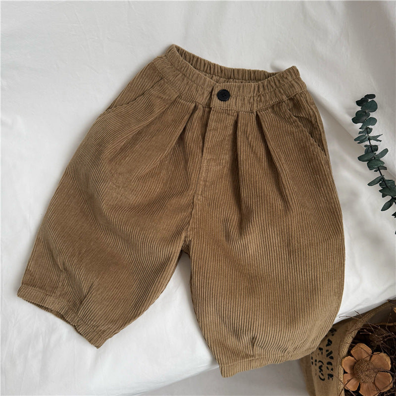 White & Khaki Corduroy Pants for Kids