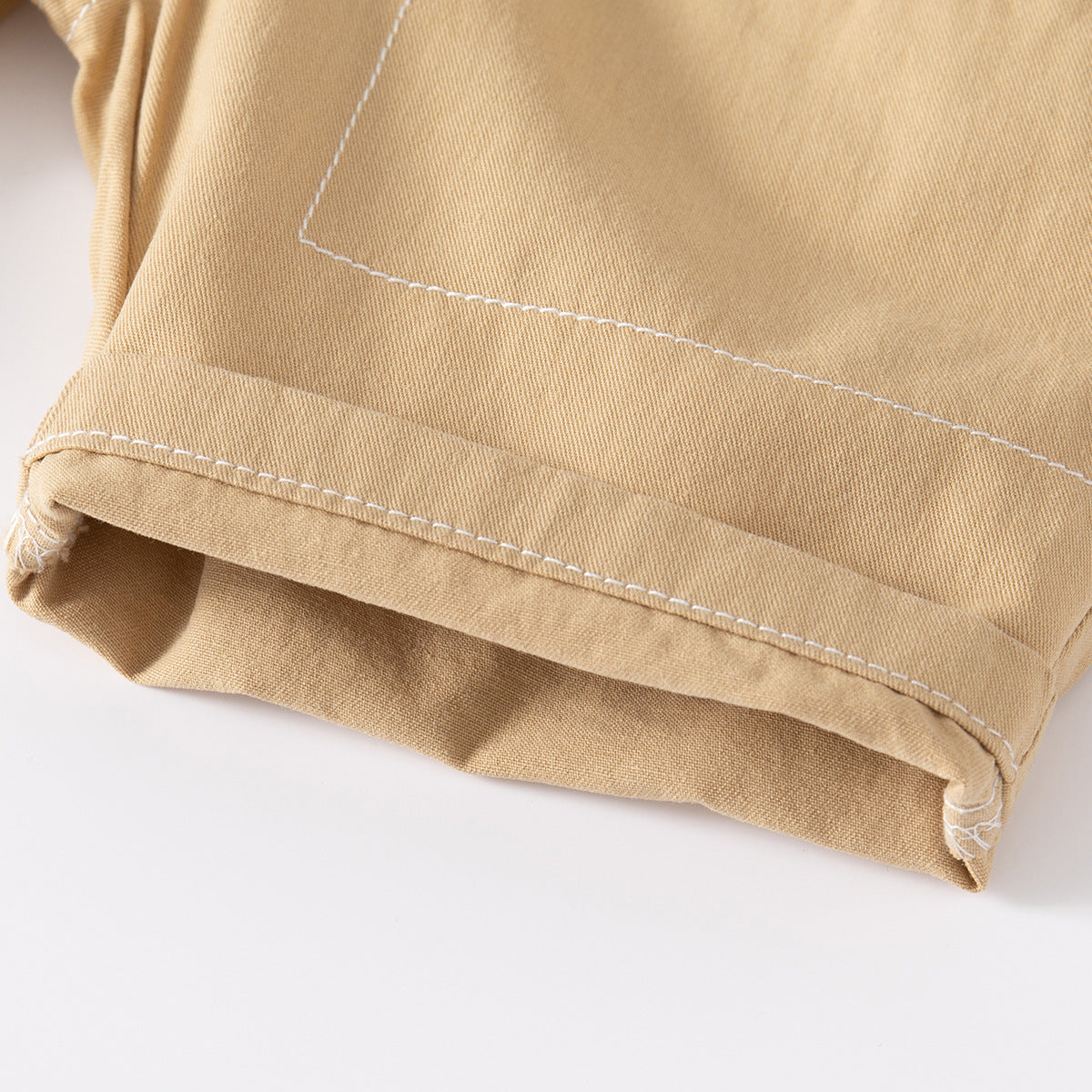 Khaki Stitched Mid-Length Shorts for Boys