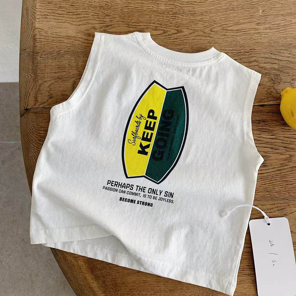White Letter Print Sleeveless Tee