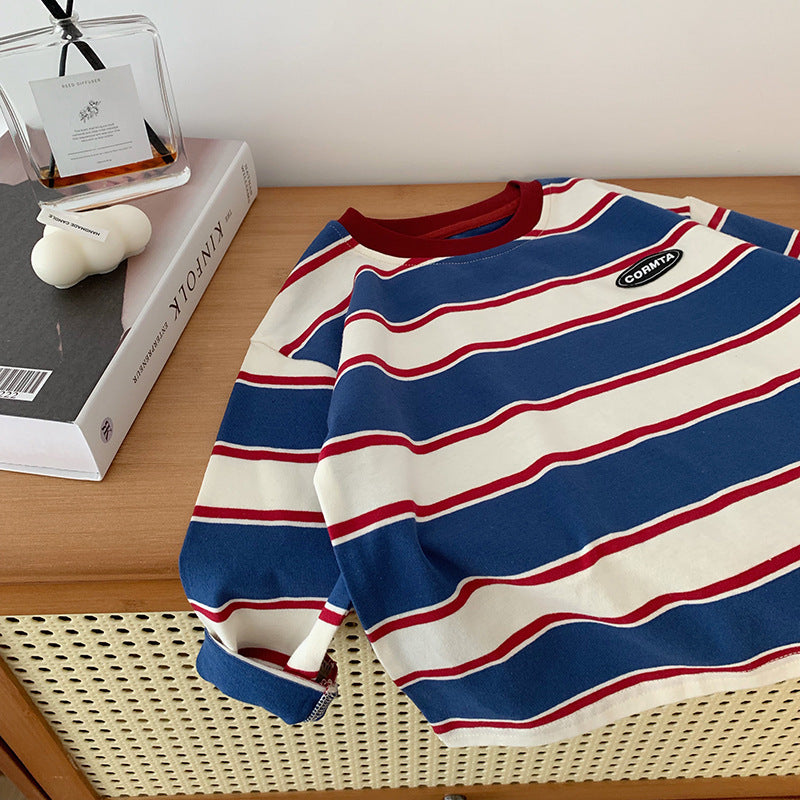 Red & Blue Striped Long Sleeve Tee