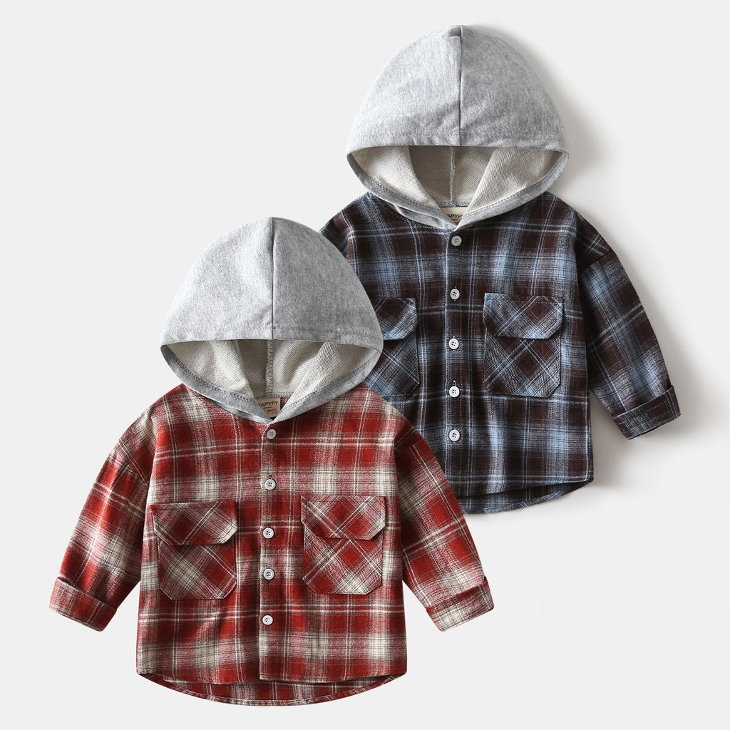 Plaid Hooded Button-Front Shirt