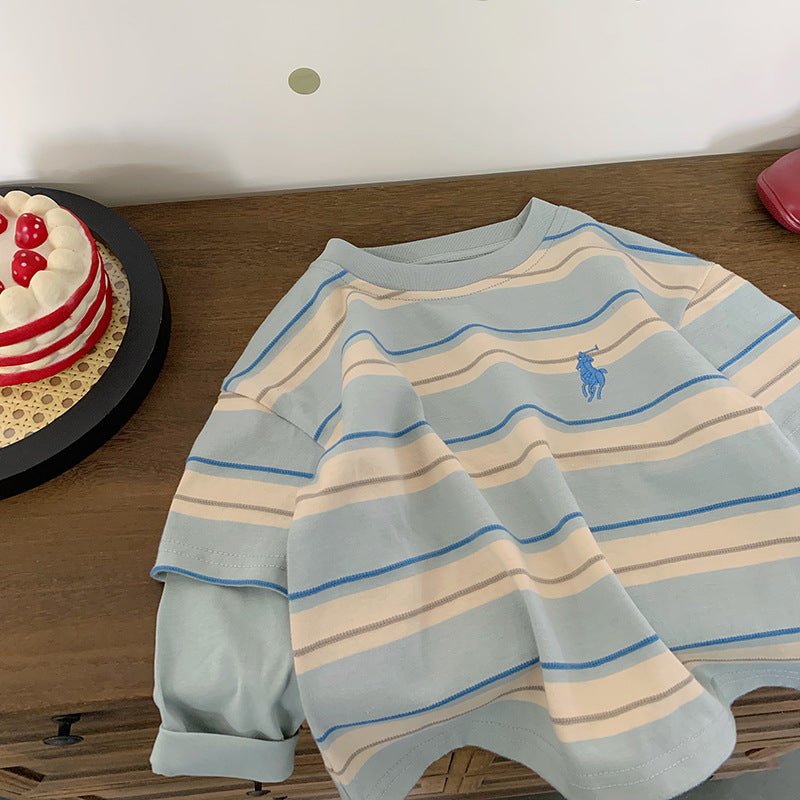 Striped Faux Two-Piece Long Sleeve Tee