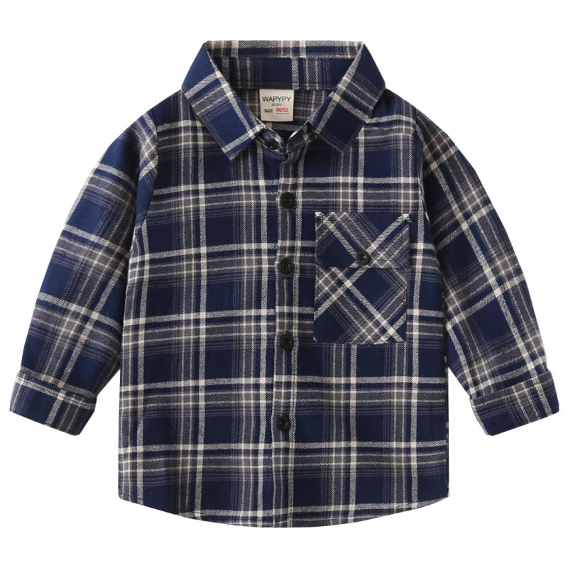Woolen Plaid Long Sleeve Shirt for Boys