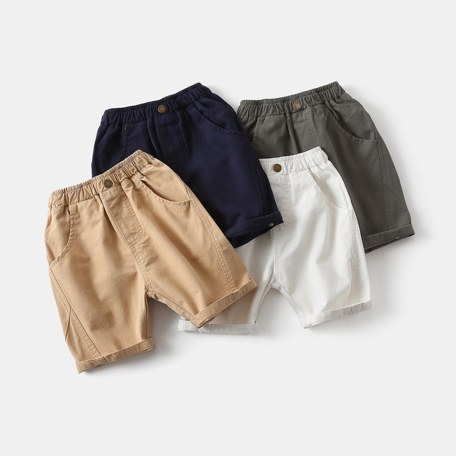Solid Color Elastic-Waist Shorts