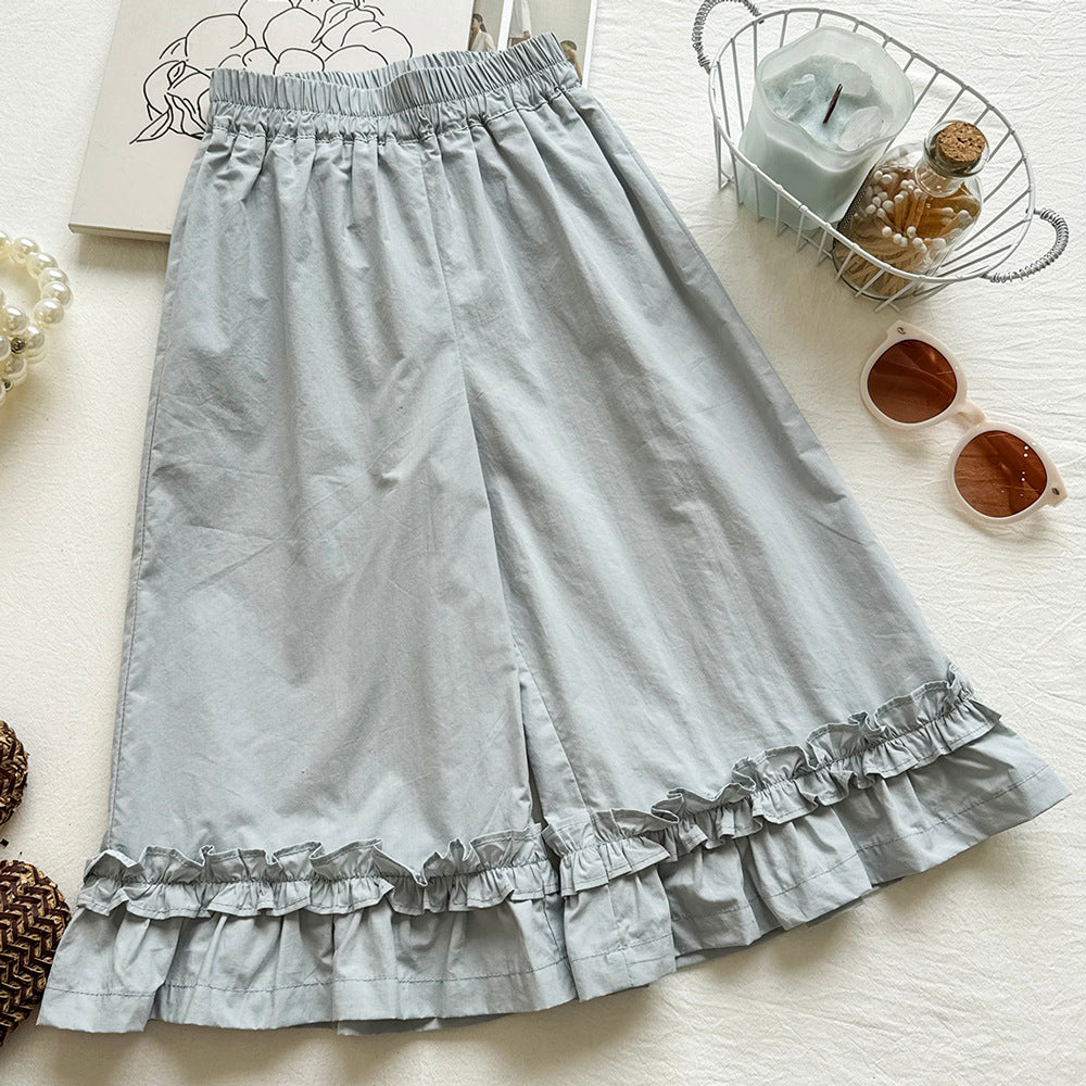 Peter Pan Collar Ruffle Blouse & Wide-Leg Set