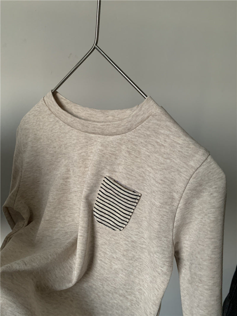 Striped Color-Block Pocket Long Sleeve Tee