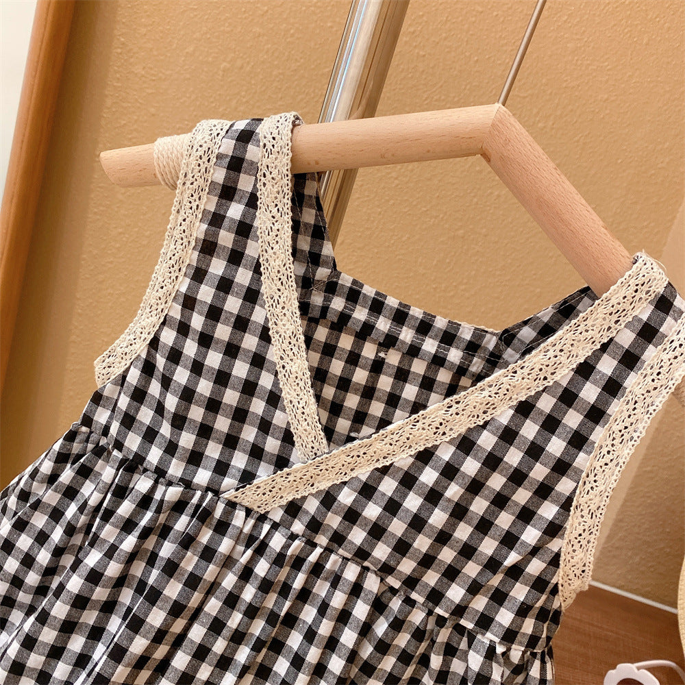 Black & White Check Lace Backless Dress