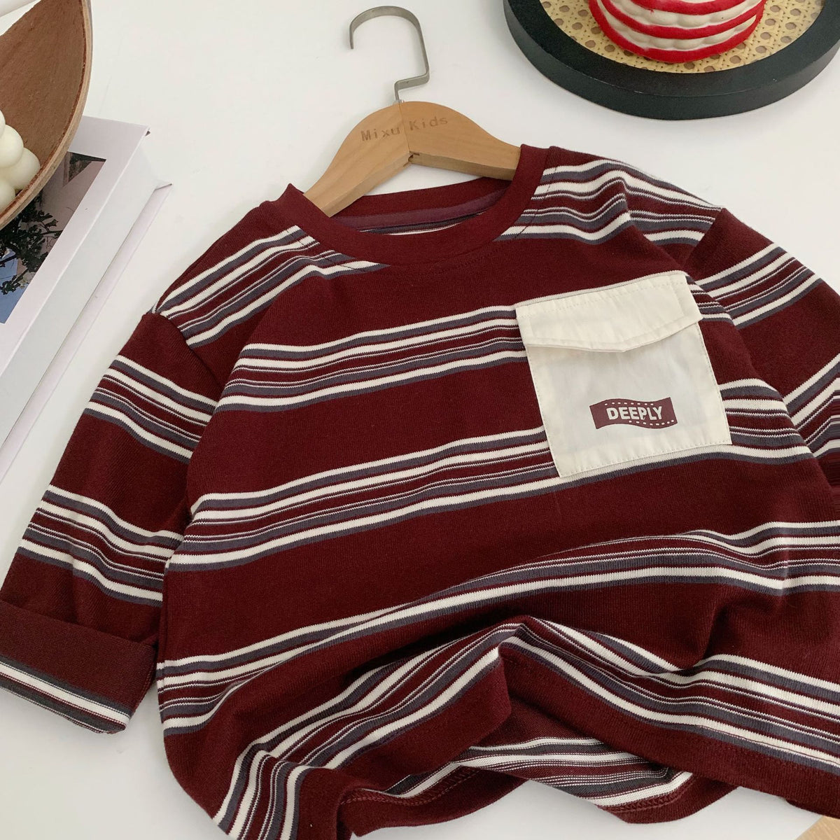 Red Stripe Pocket Tee for Kids