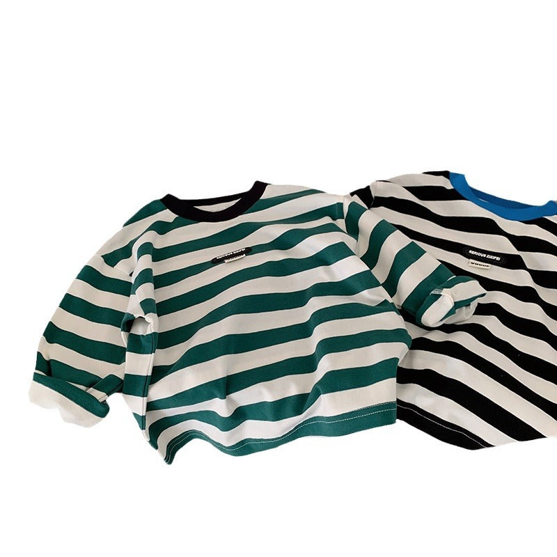 Green Striped Contrast Shirt for Kids