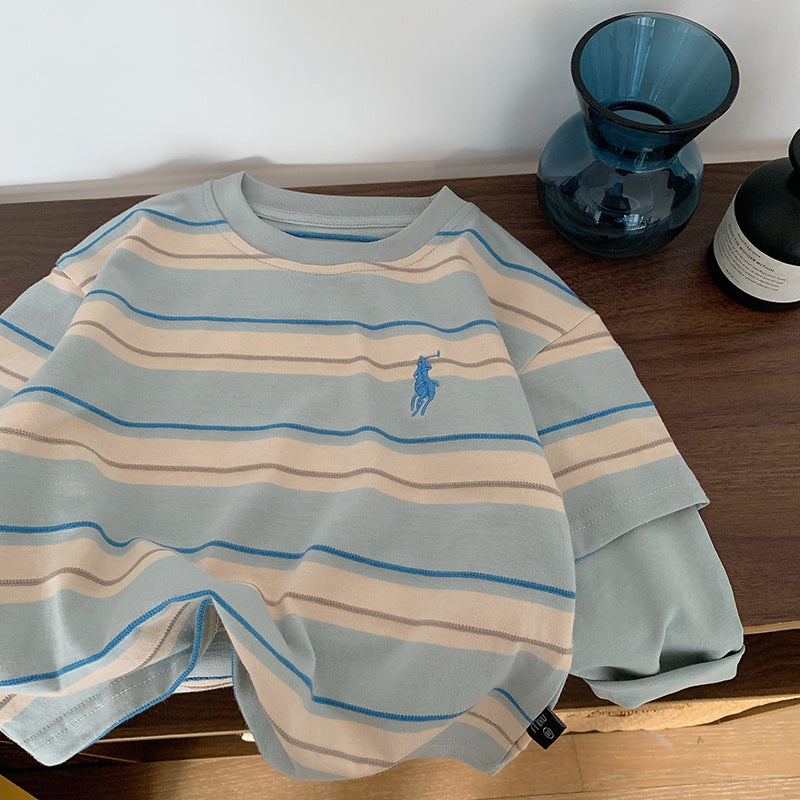 Striped Faux Two-Piece Long Sleeve Tee